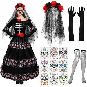 2715 5 Pcs Women's Day Of The Dead Costume Halloween Black